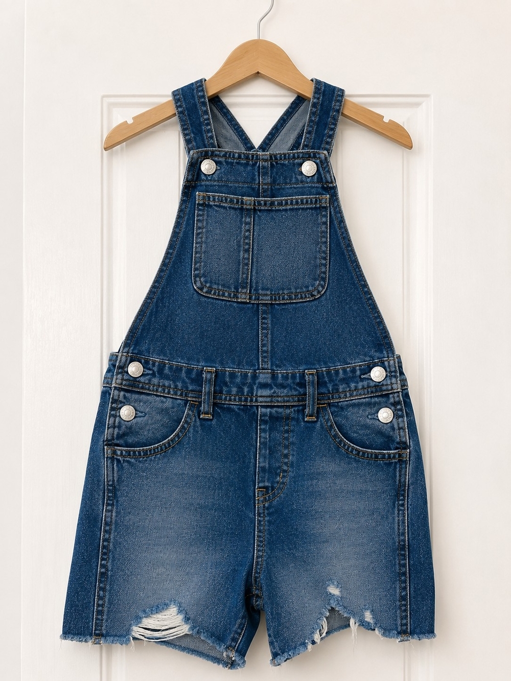 Old Navy Girls Distressed Denim Short Overalls Shortalls Size XS 5